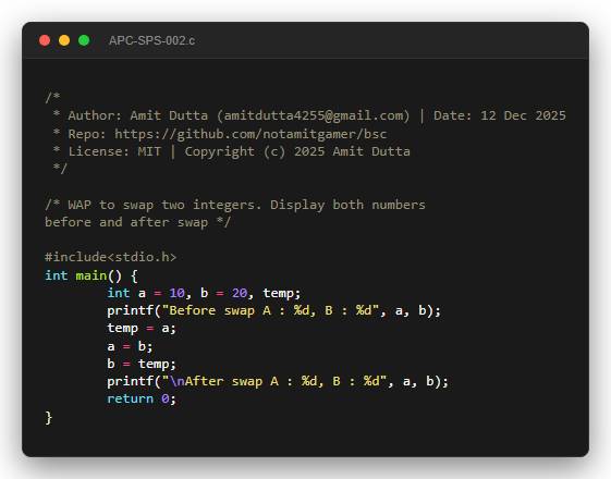 WAP to swap two integers. Display both numbers before and after swap